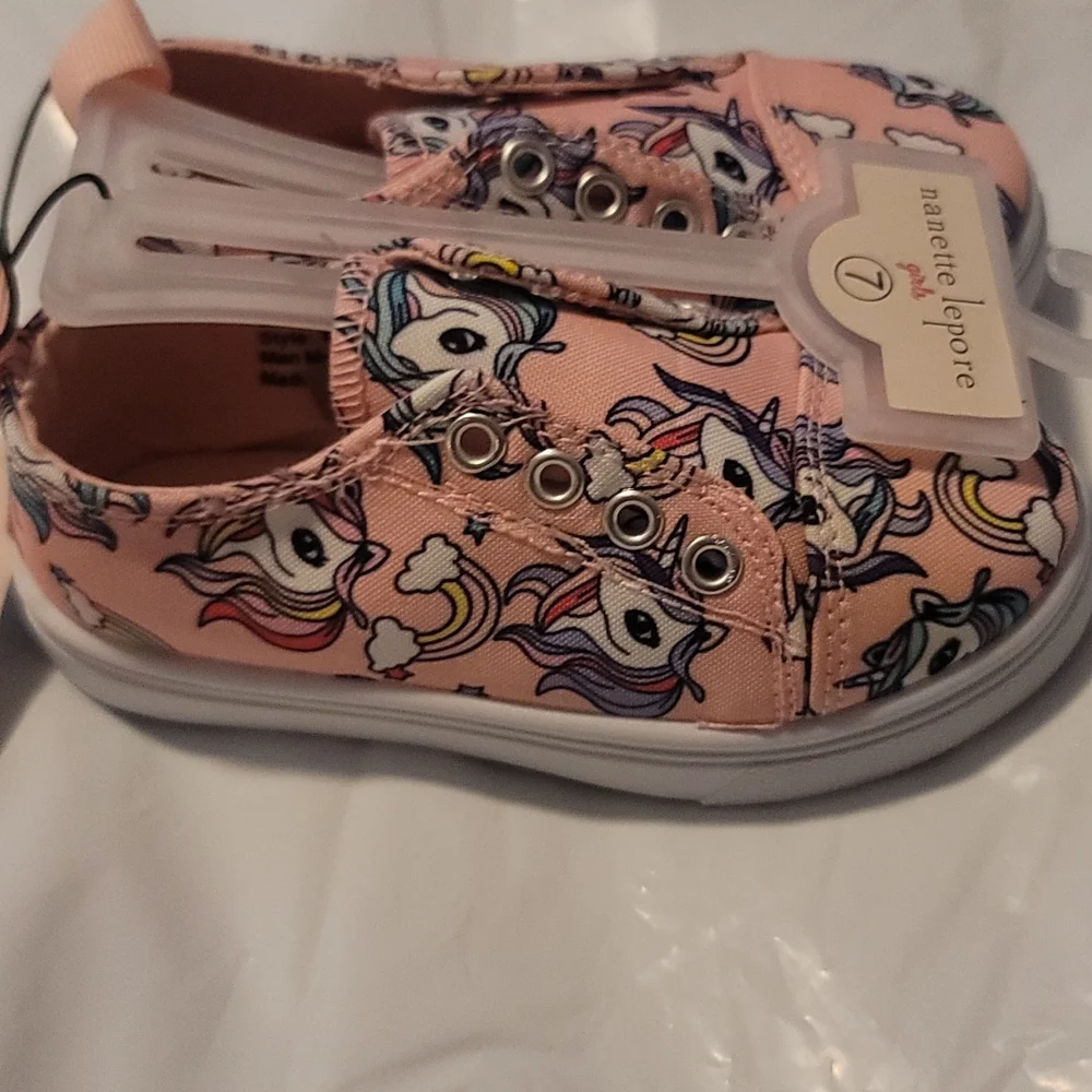 NANETTE LEPORE GIRLS PINK CANVAS UNICORN SNEAKERS: NWT: SZ 7